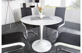 okrągły, biały stół z płyty Mdf Tulip 100 cm, stół 100 cm i krzesła, stół biały połysk