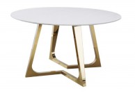 okrągły stół do salonu z marmurowym blatem, stół na złotej nodze Veneto, stół Veneto 130 cm, biały stół Veneto