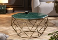 stolik kawowy z marmurowym blatem diamond 69 cm, ława do salonu diamond zielony blat