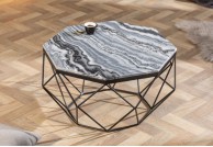 stolik kawowy z marmurowym blatem diamond 69 cm, ława do salonu diamond ciemny szary blat