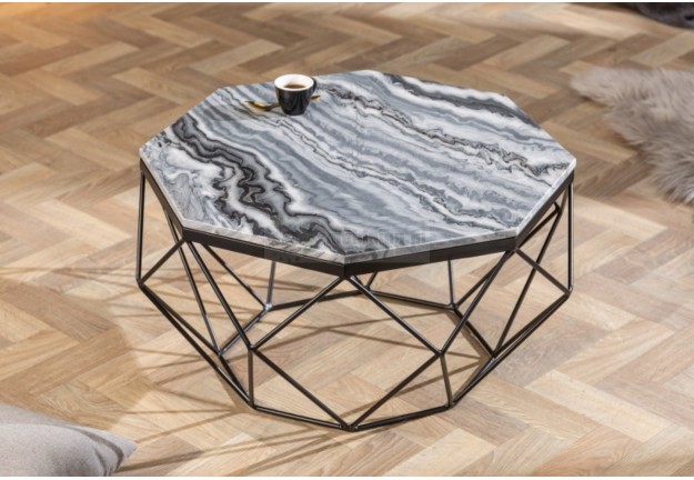 stolik kawowy z marmurowym blatem diamond 69 cm, ława do salonu diamond ciemny szary blat