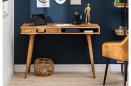 drewniane biurko retro 120 cm, biurko z drewna mango z szufladą,biurko retro