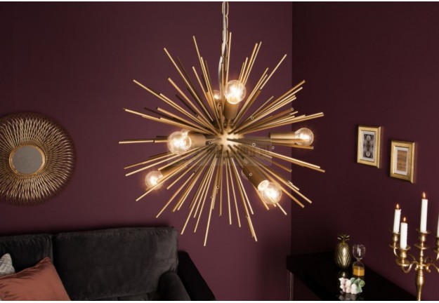 złoty żyrandol, lampa wisząca Starfire, oświetlenie do salonu, nowoczesny żyrandol złoty