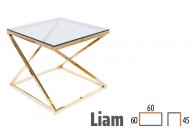 Złoty, szklany stolik kawowy 60 cm Liam, szklany stolik kawowy, złoty stolik kawowy