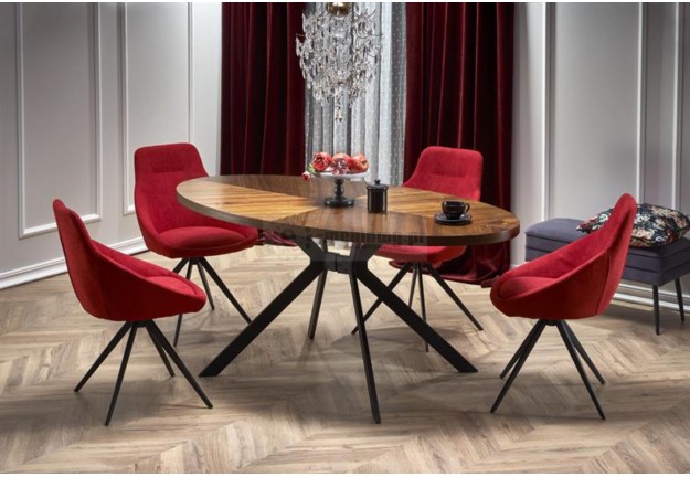 Stół w okleinie naturalnej Locarno - orzech + czarny, owalny stół locarno, stół i krzesła
