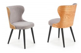 Krzesła tapicerowane szary + dąb naturalny Duke, krzesła Duke i stół Harris