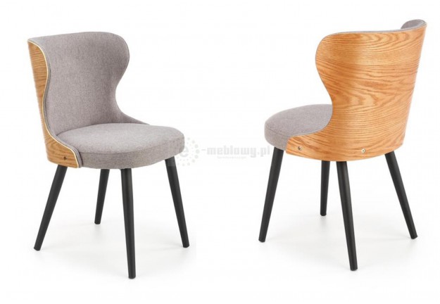 Krzesła tapicerowane szary + dąb naturalny Duke, krzesła Duke i stół Harris
